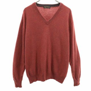 ピュア カシミヤ 長袖 Vネック セーター L レッド系 PURE CASHMERE ニット メンズ(ニット/セーター)