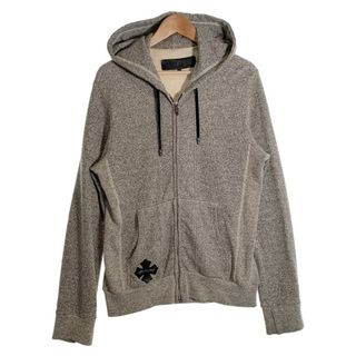 クロムハーツ(Chrome Hearts)のChrome Hearts クロムハーツ ジップアップスウェットパーカー ダガー CHクロスレザーパッチ ボロチップ グレー 並行品 Size M(パーカー)