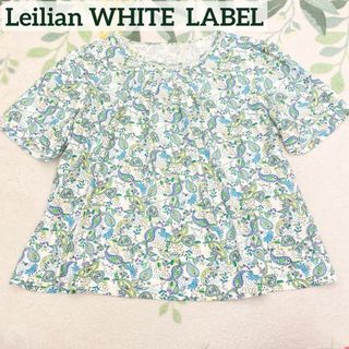 レリアン(leilian)の美品　レリアン  カットソー ペイズリー柄 花柄 17 近年モデル グリーン 白(カットソー(半袖/袖なし))