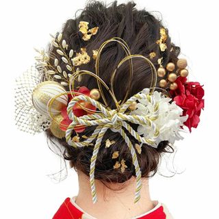 【色:レッド】JZOON 成人式 髪飾り ヘアアクセサリー アジサイ テールリー(その他)