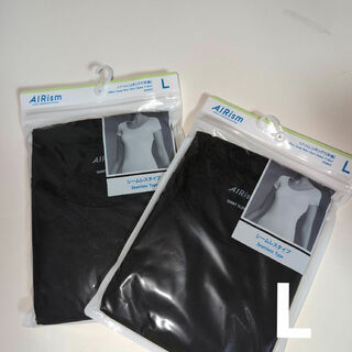 ユニクロ(UNIQLO)のUNlQLOエアリズムUネックT半袖２枚 Black Lサイズ(Tシャツ(半袖/袖なし))
