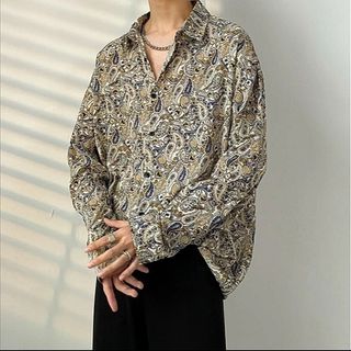 【残り僅か】メンズ　シャツ　柄　個性的　ストリート　ＸＬ　長袖　きれいめ(シャツ)