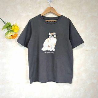 ユニクロ(UNIQLO)の【L】ユニクロ UNIQLO Tシャツ カットソー 半袖 猫 プリント キャット(Tシャツ(半袖/袖なし))