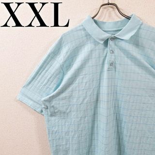 【美品】SADDLEBRED 半袖ポロシャツ XXL 輸入古着 ライトブルー 柄(ポロシャツ)