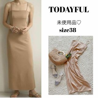 トゥデイフル(TODAYFUL)の【未使用品】トゥデイフル ペンシルキャミソールドレス M ベージュ38 ロング(ロングワンピース/マキシワンピース)