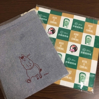 JRA  京都競馬場　非売品　巾着袋＋タオルハンカチ(キャラクターグッズ)