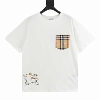 バーバリアン(Barbarian)の新品 バーバリー メンズ Tシャツ Mサイズ ホワイト チェックポケット付きK(Tシャツ(半袖/袖なし))