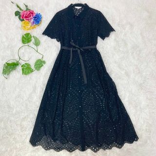 極美品✨スーパービューティー　ワンピース　大きいサイズXL 黒　刺繍　インナー付(ロングワンピース/マキシワンピース)