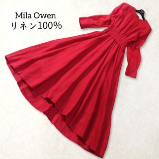 ミラオーウェン(Mila Owen)のミラオーウェン ✿ リネン ロングワンピース 1 レッド フィッシュテール 長袖(ロングワンピース/マキシワンピース)