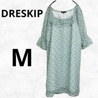 ドレスキップ(DRESKIP)の【DRESKIP】ドレスキップ ワンピース（M）総柄 ボートネック チュニック(ひざ丈ワンピース)