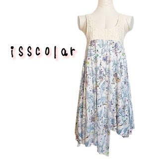 イズスカラー(iS ScoLar)の美品☆is scolar イズスカラー ワンピース 蝶柄 花柄 鍵あみ イレヘム(ひざ丈ワンピース)