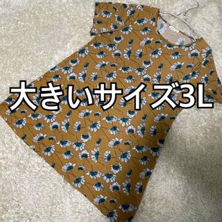 大きいサイズ3L 総花柄 カットソー　チュニック　ワンピース(ひざ丈ワンピース)