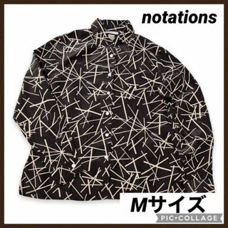 NOTATIONS OLD 柄長袖シャツ ポリエステル 柄シャツ ポリシャツ 黒