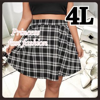 【4L】チェック ウエストゴム フレアミニスカート 大きいサイズ レディース(ミニスカート)