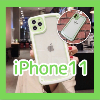 iPhone11 グリーン iPhoneケース 大人気 シンプル フレーム 新品