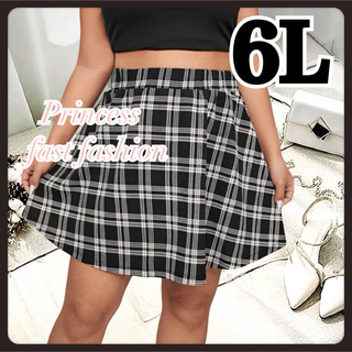 【6L】チェック ウエストゴム フレアミニスカート 大きいサイズ レディース(ミニスカート)
