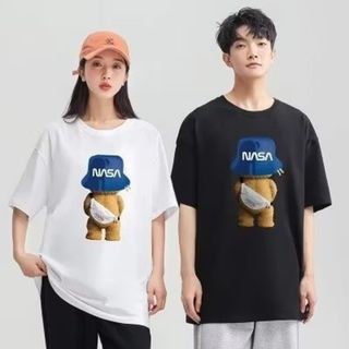 くま Tシャツ カジュアル ゆったり メンズ レディース ブラック 黒 XL(Tシャツ/カットソー(半袖/袖なし))