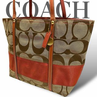 コーチ(COACH)のコーチ　トートバッグ　シグネチャー　肩掛け　レッド　チャーム付き　キャンバス(トートバッグ)