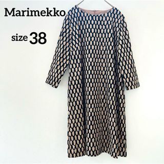 マリメッコ(marimekko)の【Marimekkoマリメッコ】スオム　うろこ柄ワンピース　ベージュ×ブラック(ひざ丈ワンピース)