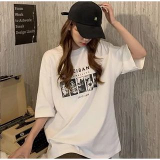 プリントＴシャツ ゆったり シルエット カジュアル レディース 白(Tシャツ(半袖/袖なし))