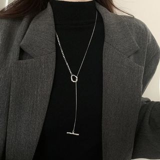 ネックレス ロング アクセ Y字 高見え 可愛い 華奢 オフィス 大人 シルバー(ネックレス)