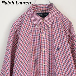 Ralph Lauren - 【ギンガムチェックシャツ】ラルフローレン　刺繍ロゴ　Lサイズ　長袖　赤×青×白