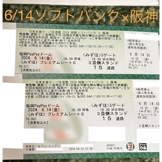 阪神タイガース - 6月14日ソフトバンク×阪神 みずほプレミアムシート2枚連番