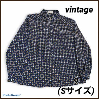 レナウン vintage ポリシャツ 柄シャツ 7 Sサイズ ドット柄 古着(シャツ/ブラウス(長袖/七分))