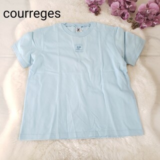 クレージュ(Courreges)の美品 courreges ロゴ刺繍 Tシャツ 水色 9号(Tシャツ(半袖/袖なし))