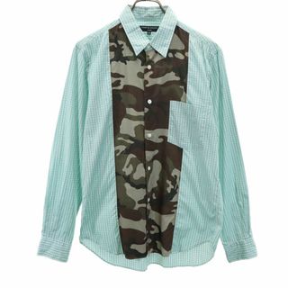 コムデギャルソンオム(COMME des GARCONS HOMME)のコムデギャルソンオム 2011年 日本製 長袖 カモフラ柄切替 チェックシャツ S グリーン系 COMME des GARCONS HOMME メンズ(シャツ)