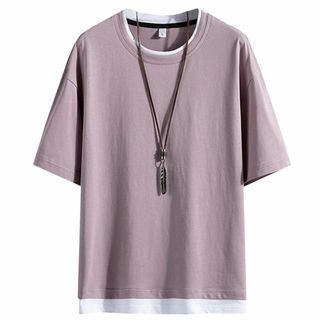 Mifish 夏服 メンズ tシャツ 半袖 無地 重ね着風 大きいサイズ ゆった(その他)