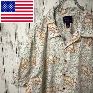 USA古着 総柄 アロハシャツ ハワイアンシャツ トロピカル 半袖 開襟 3XL(シャツ)