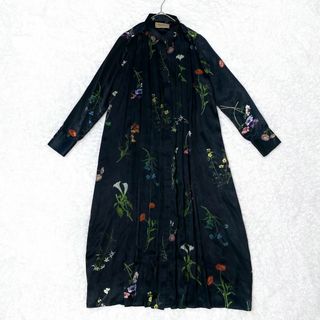 アメリヴィンテージ(Ameri VINTAGE)の【美品】アメリヴィンテージ ボタニカル ロングシャツワンピース プリーツ 花柄(ロングワンピース/マキシワンピース)