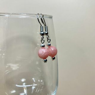 ジェイドピアス(ピンク) 一粒フックピアス 　8mm　S イヤリング(ピアス)