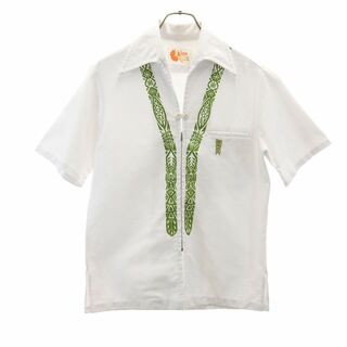イオラニ(IOLANI)のイオラニ 80s 90s オールド プリント 半袖 シャツ S ホワイト IOLANI フロントジップ メンズ(シャツ)