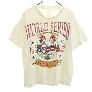 ミラー 90s USA製 MLB オールド プリント 半袖 Tシャツ L ホワイト MILLER メンズ(Tシャツ/カットソー(半袖/袖なし))