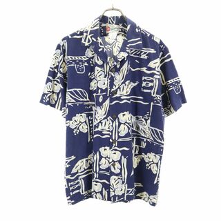ハワイアンオリジナル 80s 90s ハワイ製 オールド 半袖 オープンカラー アロハシャツ M ネイビー The Hawaiian Original メンズ(シャツ)