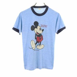 シェリー 90s USA製 オールド ミッキーマウス 半袖 リンガー Tシャツ S ブルー系 Sherry ディズニー Disney メンズ(Tシャツ/カットソー(半袖/袖なし))