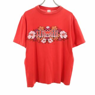 クレイジーシャツ 70s ヴィンテージ 両面プリント 半袖 Tシャツ L レッド Crazy Shirt HAWAII メンズ(Tシャツ/カットソー(半袖/袖なし))