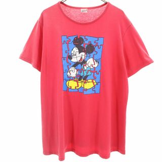 MICKEY UNLIMITED LAND'N SEA 90s オールド ミッキーマウス 半袖 Tシャツ レッドピンク MICKEY UNLIMITED LAND'N SEA ディズニー Disney パズル メンズ(Tシャツ/カットソー(半袖/袖なし))