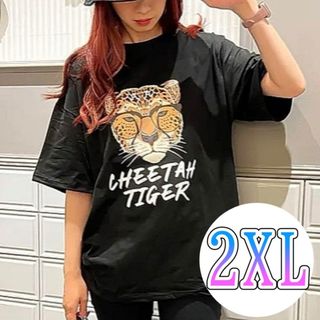 【SNS人気♪】　レディース　Ｔシャツ　黒　ブラック　XXL　タイガー　ゆったり(Tシャツ(半袖/袖なし))