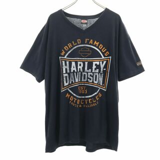 ハーレーダビッドソン(Harley Davidson)のハーレーダビッドソン プリント 半袖 Vネック Tシャツ XXL ブラック HARLEY DAVIDSON メンズ(Tシャツ/カットソー(半袖/袖なし))
