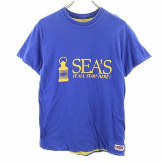 SEA'S 80s ヴィンテージ ゲームT プリント 半袖 リバーシブル Tシャツ M ブルー SEA'S メンズ(Tシャツ/カットソー(半袖/袖なし))