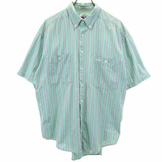 ドッカーズ 90s オールド ストライプ柄 半袖 ボタンダウンシャツ L グリーン系 DOCKERS メンズ(シャツ)