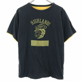 ヴィンテージ 80s ゲームT 半袖 リバーシブル Tシャツ 黒×黄 VINTAGE メンズ(Tシャツ/カットソー(半袖/袖なし))