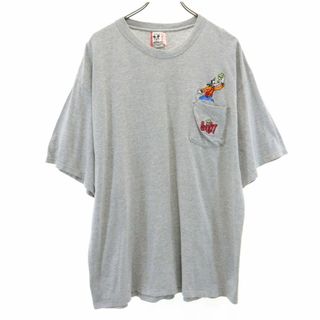 ディズニー(Disney)のディズニー 90s USA製 オールド 刺繍 グーフィー 半袖 Tシャツ L/XL グレー Disney ポケT メンズ(Tシャツ/カットソー(半袖/袖なし))