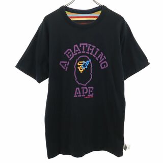 ベイプ 日本製 プリント 半袖 リバーシブル Tシャツ L ブラック BAPE A BATHING APE メンズ(Tシャツ/カットソー(半袖/袖なし))