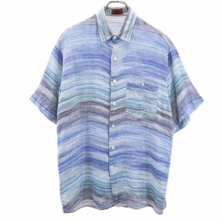 ミッソーニ(MISSONI)のミッソーニ イタリア製 半袖 リネンシャツ 48 ブルー系 Missoni メンズ(シャツ)