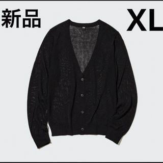 ユニクロ(UNIQLO)の【新品】ライトVネックカーディガン（長袖）　ユニクロ　ブラック　XL(カーディガン)