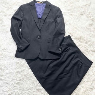 【小さい】ORIHICA スカートスーツ　ブラック　シャドウストライプ　サイズ7(スーツ)